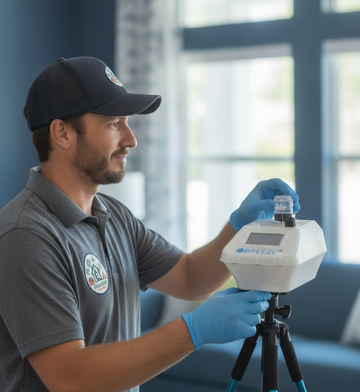 EnviroHome technician performing indoor air-quality testing