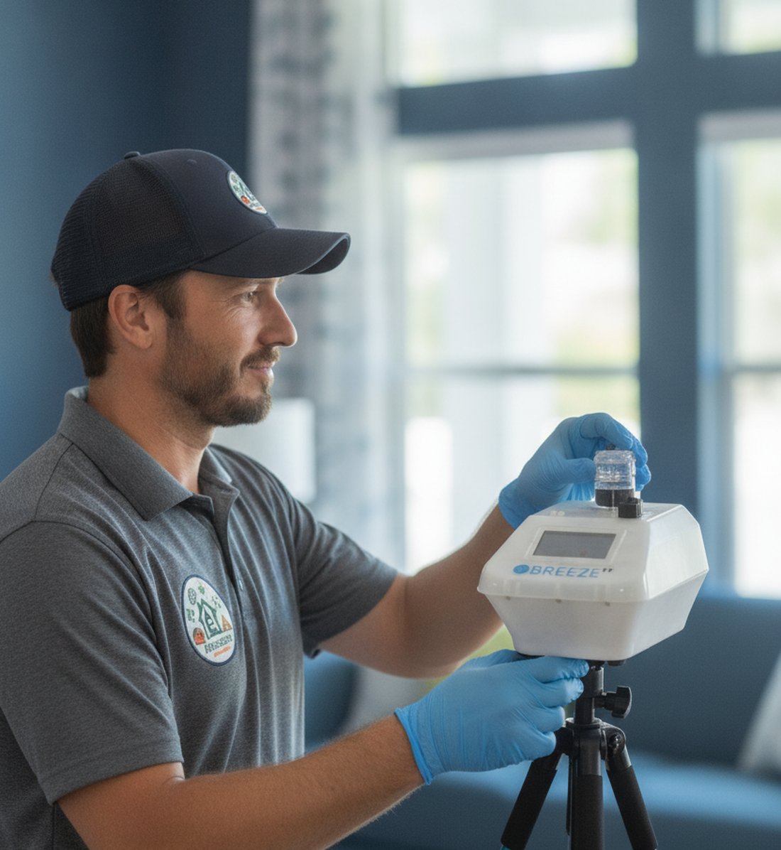EnviroHome technician performing indoor air-quality testing